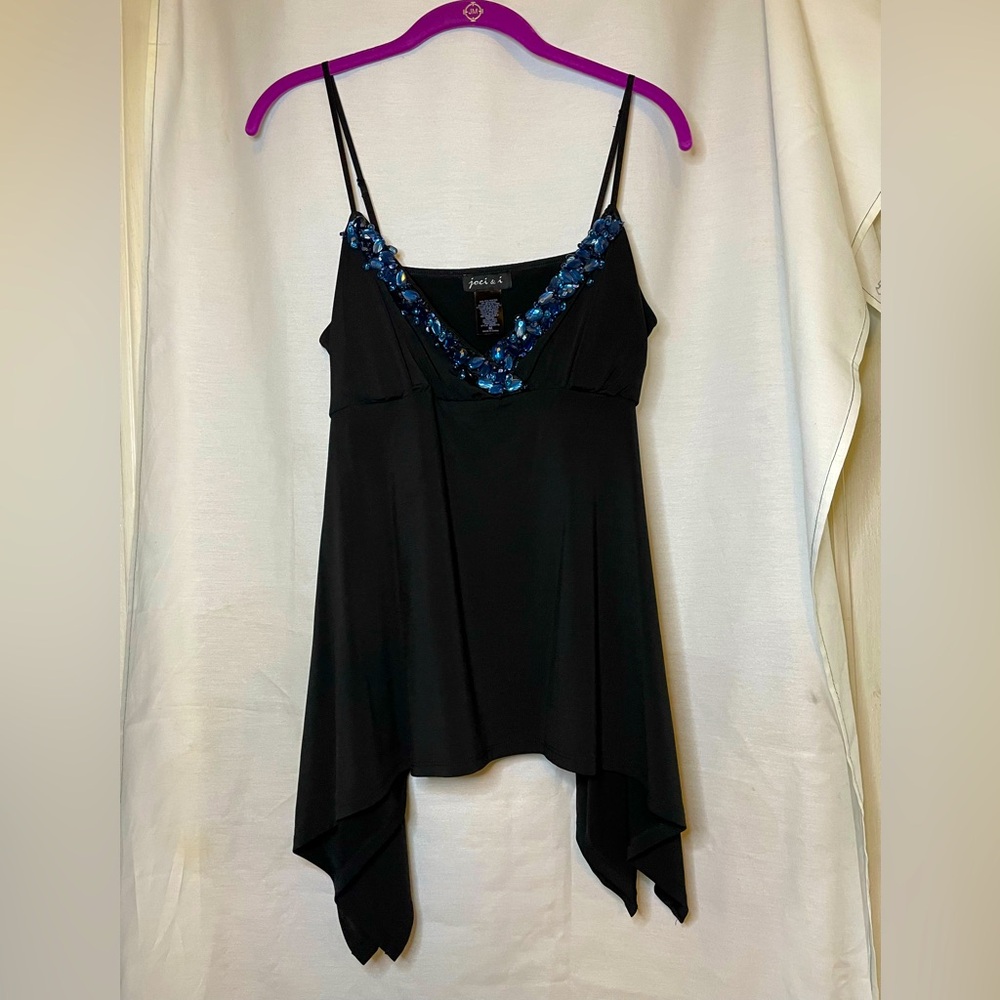 NWOT joei & i Black Camisole Top with Light Blue Jewels Slightly Padded Size M